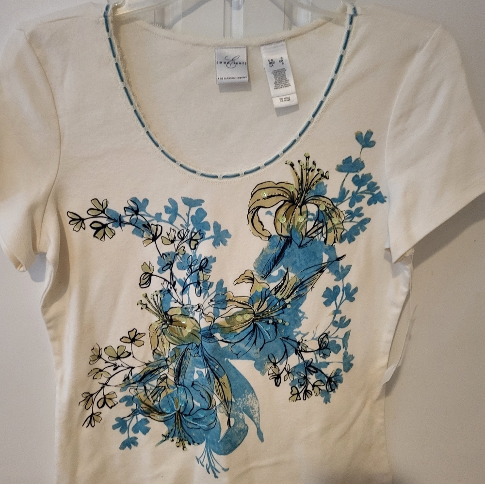Emma James Vintage NWT White Floral Sweater. Dead Stock Size Small Y2K